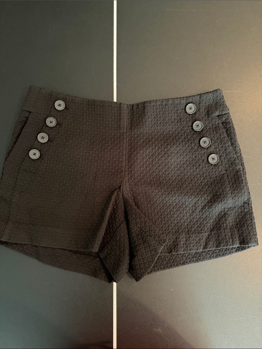 Loft The Riviera Textured Black Women's Shorts with Button Detail-4
